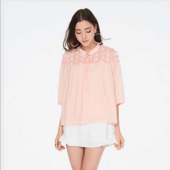 Endless Rose Tops - Endless Rose Blush 3D Floral Puff Sleeve Blouse M